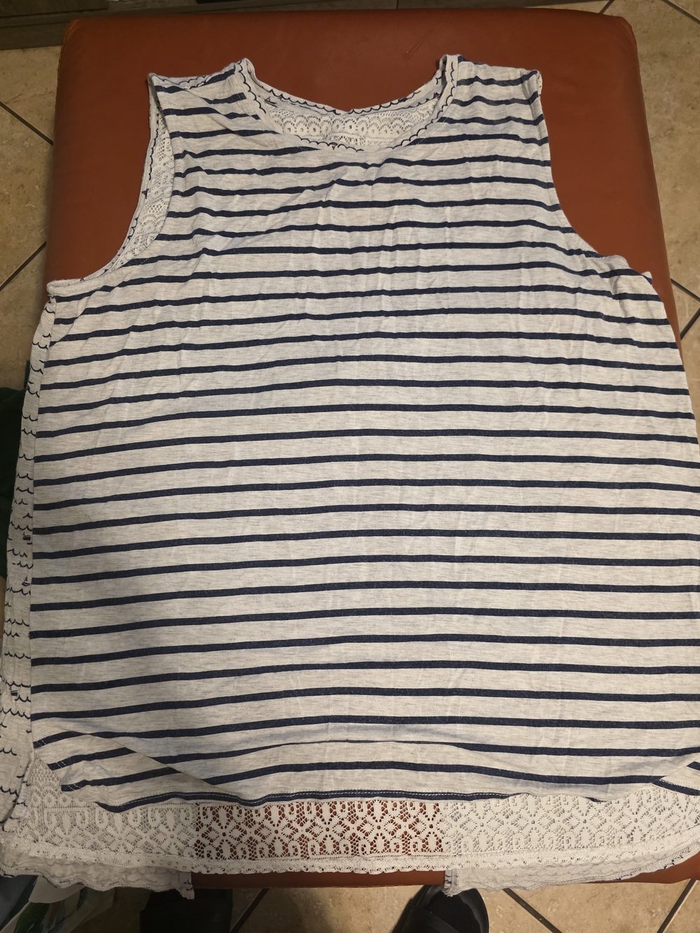 Sleeveless Striped Lace-Trim Top - White & Navy